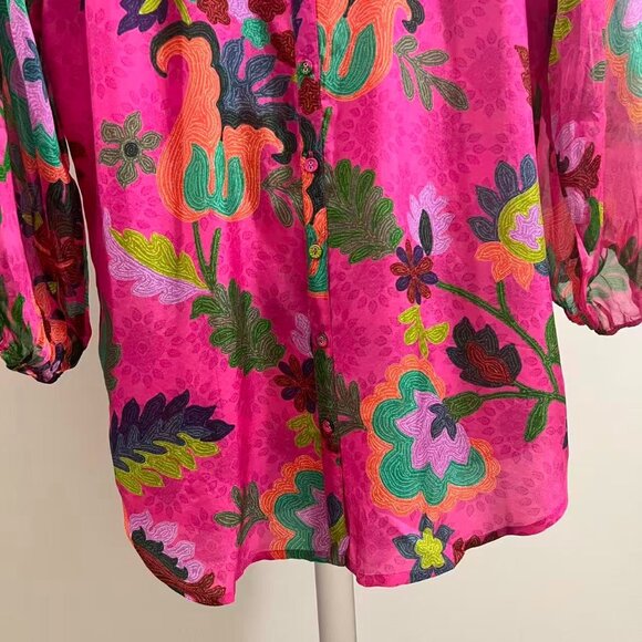 NWOT Johnny Was Martijn Silk Long Sleeves Pink Button Blouse Shirt Size S - Picture 5 of 16